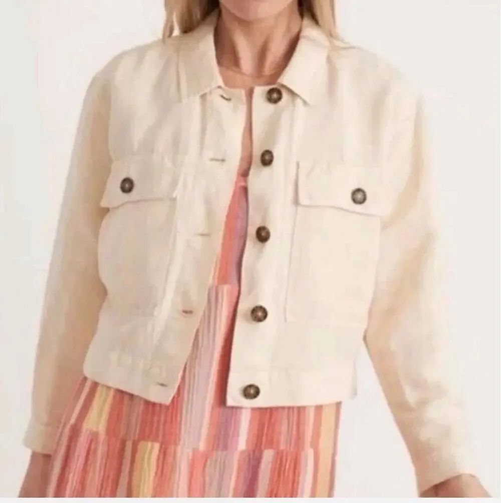 Marine Layer Holland Crop Cream Linen Jacket Small